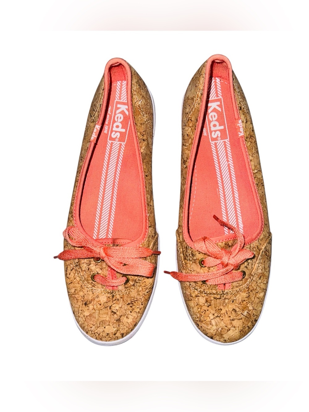 Keds Cork-Textured Women's Coral Lace-Up Boat Shoes